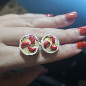 Red and Gold Swirl Christmas Earrings
